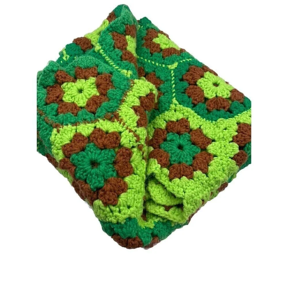 Granny Square Afghan Crochet Throw Blanket Handmade 55”x36” Vintage Multi-Color